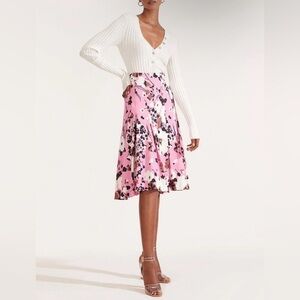 Veronica Beard Sania Floral Print Pleated MIDI Skirt in pink size 6